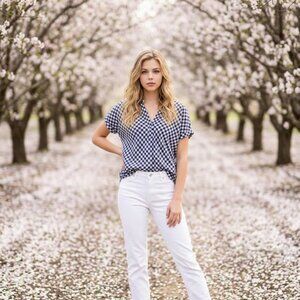 Blue and white checkered crown ivy blouse medium